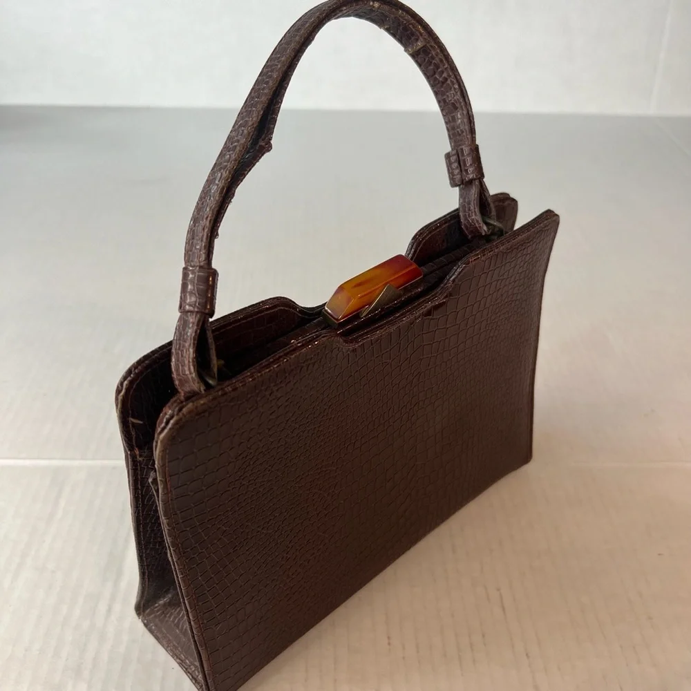 Vintage Gaymode Crocodile Or Alligator Purse Handbag‎ Bakelite Clasp